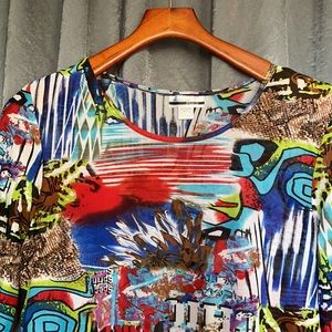 Boutique Vibrant Multicolored Top Sz L EUC
